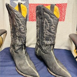 Original Black Genuine Stingray Western Boots Exotic Leather- Men Size 10ee